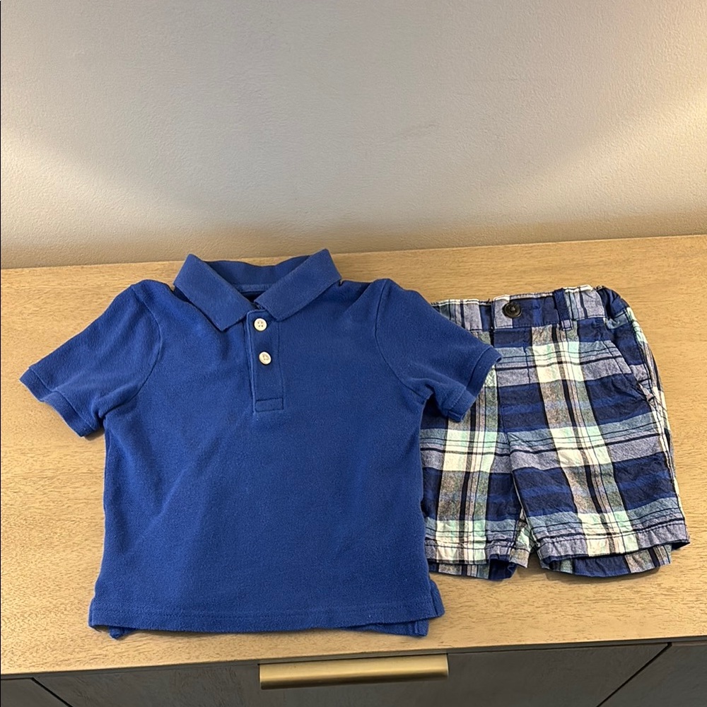 The Children's Place Blue Polo Classic Knit Shirt & Shorts Outfit Size 2T